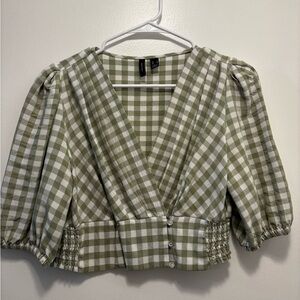 Vero Moda Olive Checkered Crop Top